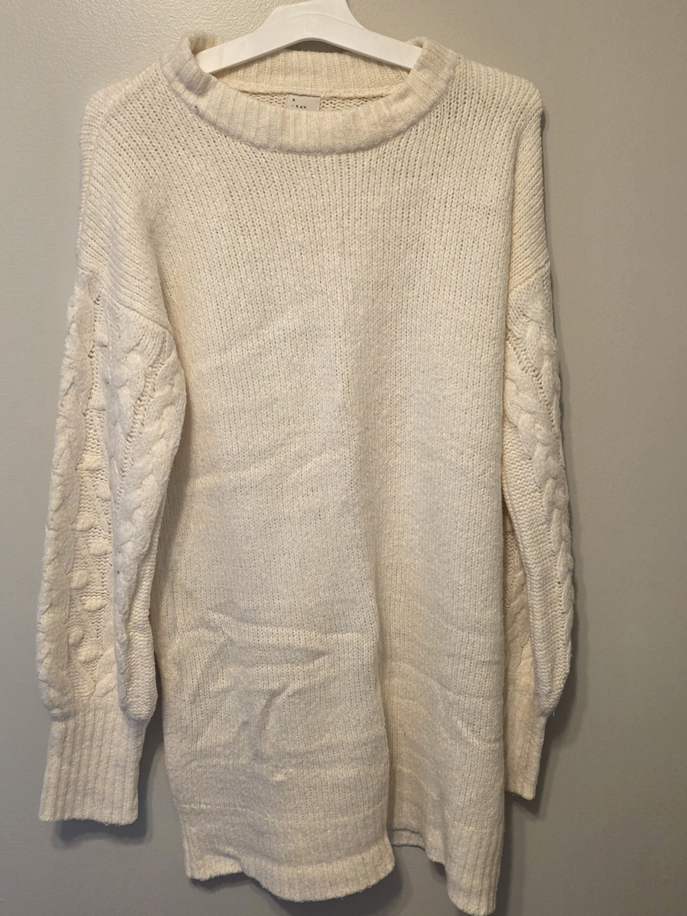 a new day Cream Cable-Sleeve Crewneck Sweater